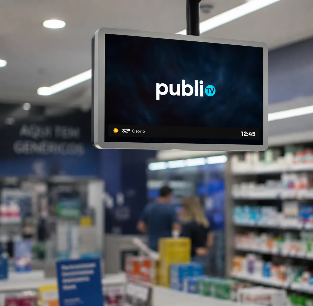 Tela publeTV em farmácia