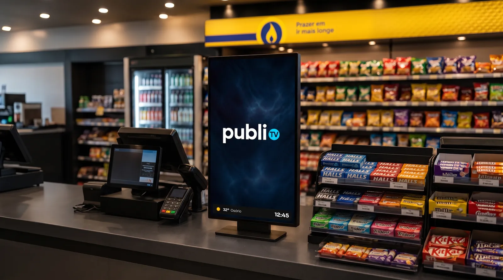 Tela publeTV em loja de conveniência
